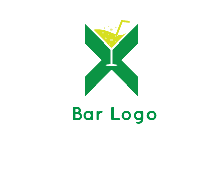 letter X forming negative spacing glass with drink