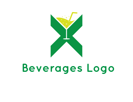 letter X forming negative spacing glass with drink
