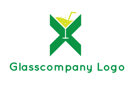 letter X forming negative spacing glass with drink