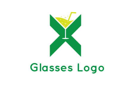 letter X forming negative spacing glass with drink