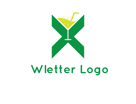 letter X forming negative spacing glass with drink