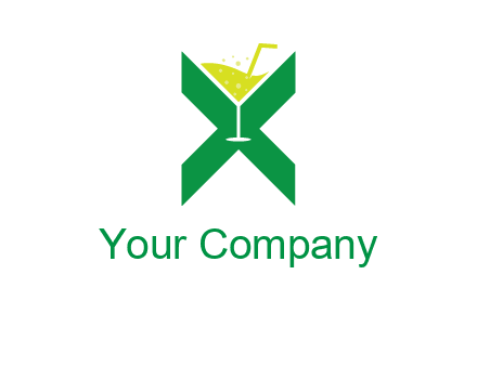 letter X forming negative spacing glass with drink