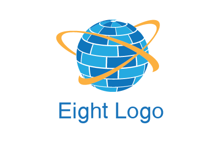 swoosh around bricks globe communication logo