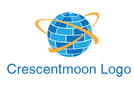swoosh around bricks globe communication logo