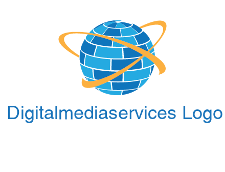 swoosh around bricks globe communication logo