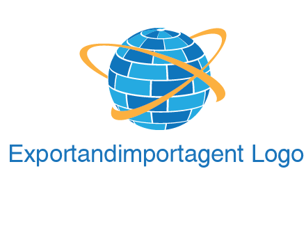 swoosh around bricks globe communication logo