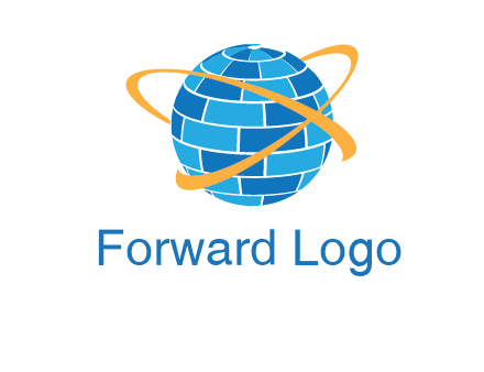 swoosh around bricks globe communication logo