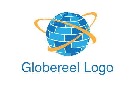 swoosh around bricks globe communication logo