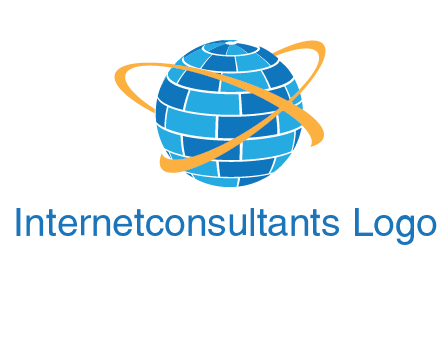 swoosh around bricks globe communication logo