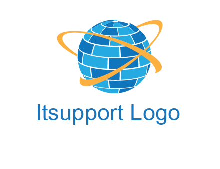 swoosh around bricks globe communication logo