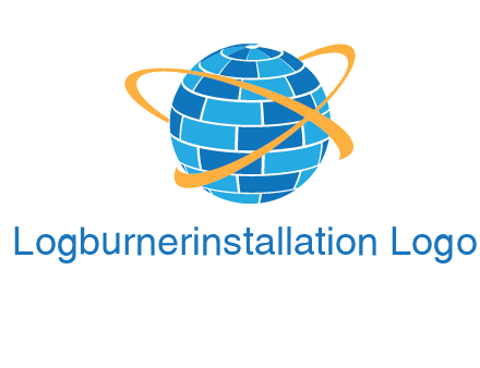 swoosh around bricks globe communication logo