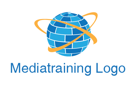 swoosh around bricks globe communication logo