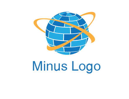 swoosh around bricks globe communication logo