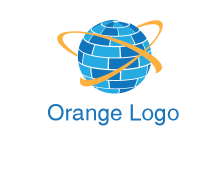 swoosh around bricks globe communication logo
