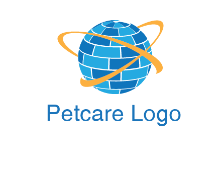 swoosh around bricks globe communication logo