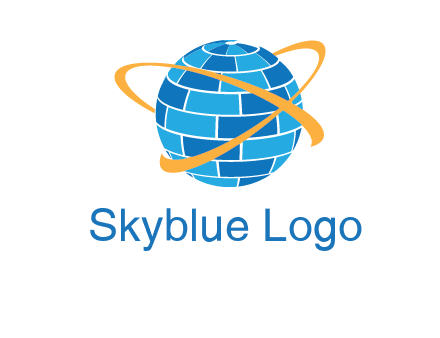 swoosh around bricks globe communication logo