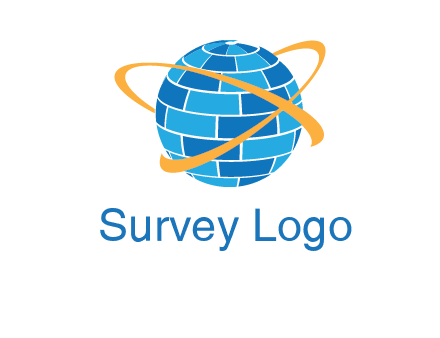 swoosh around bricks globe communication logo