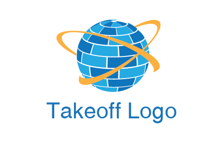 swoosh around bricks globe communication logo