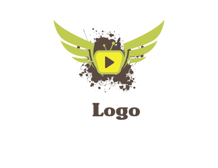 splatter and play symbol on tv with wings music logo