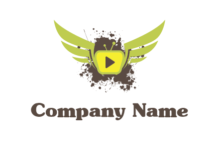splatter and play symbol on tv with wings music logo