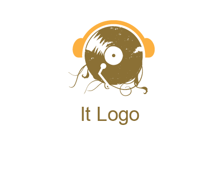 disc with headphones music logo