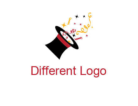 magician hat with  ribbons and stars logo