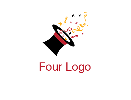 magician hat with  ribbons and stars logo