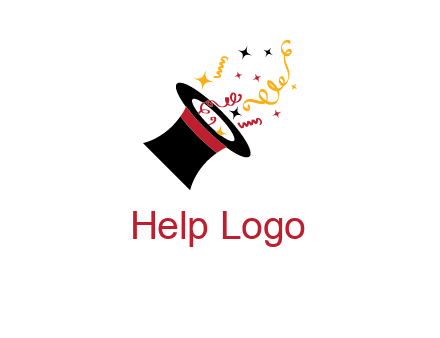 magician hat with  ribbons and stars logo