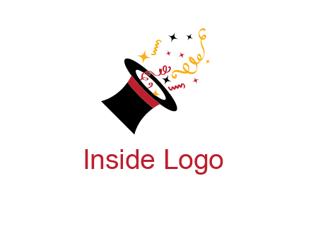 magician hat with  ribbons and stars logo