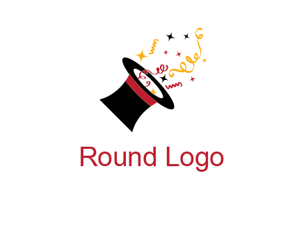 magician hat with  ribbons and stars logo