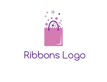 shopping bag with ribbons and stars logo