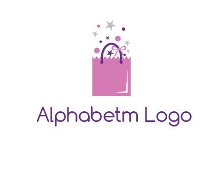 shopping bag with ribbons and stars logo