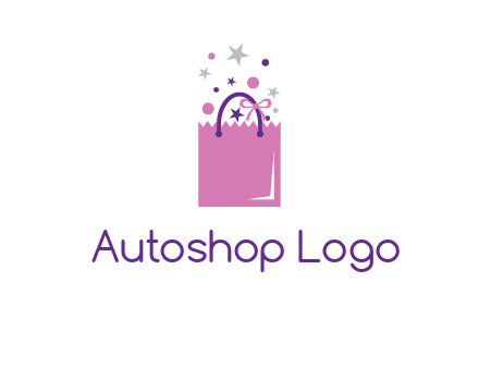 shopping bag with ribbons and stars logo