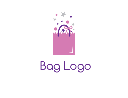 shopping bag with ribbons and stars logo