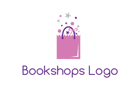 shopping bag with ribbons and stars logo