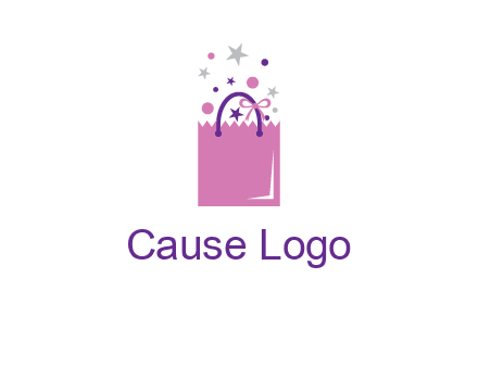shopping bag with ribbons and stars logo