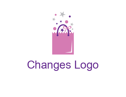 shopping bag with ribbons and stars logo