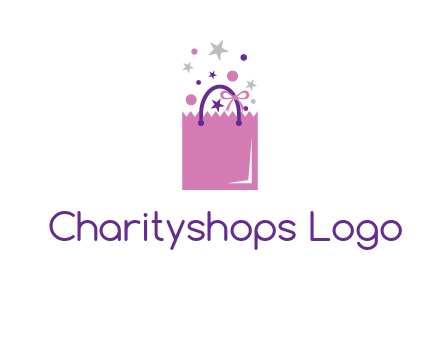shopping bag with ribbons and stars logo