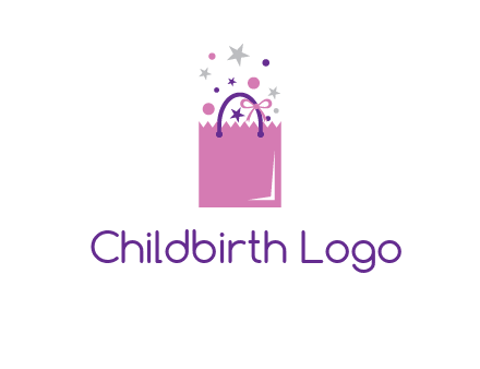 shopping bag with ribbons and stars logo
