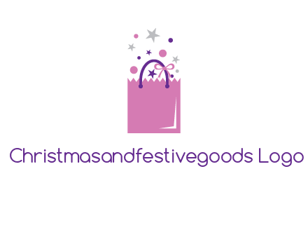shopping bag with ribbons and stars logo