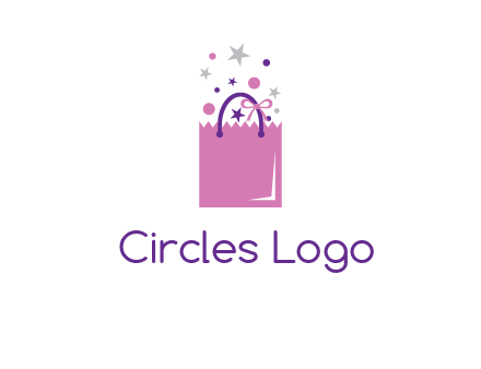shopping bag with ribbons and stars logo