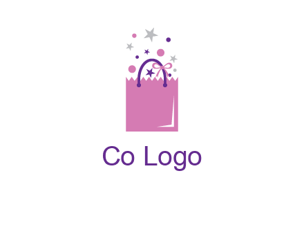 shopping bag with ribbons and stars logo