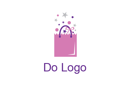 shopping bag with ribbons and stars logo