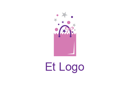 shopping bag with ribbons and stars logo