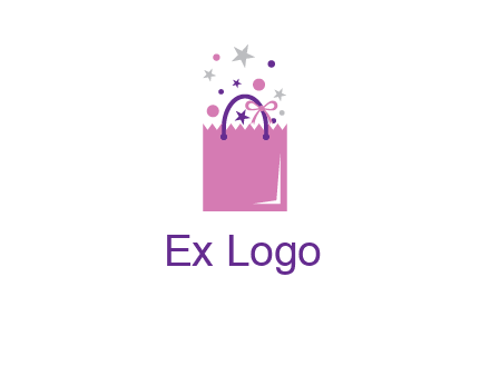 shopping bag with ribbons and stars logo