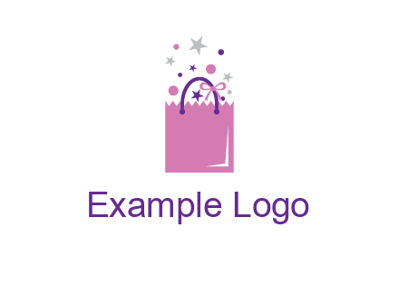shopping bag with ribbons and stars logo