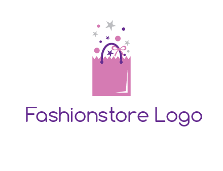 shopping bag with ribbons and stars logo