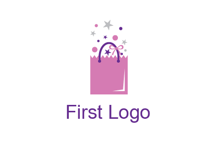 shopping bag with ribbons and stars logo