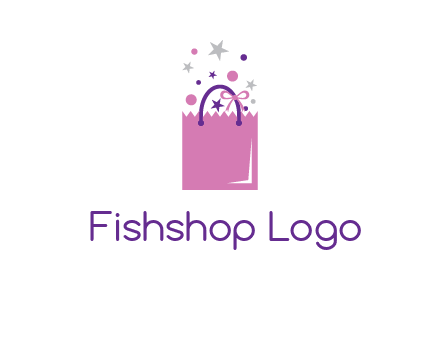 shopping bag with ribbons and stars logo