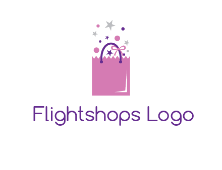 shopping bag with ribbons and stars logo
